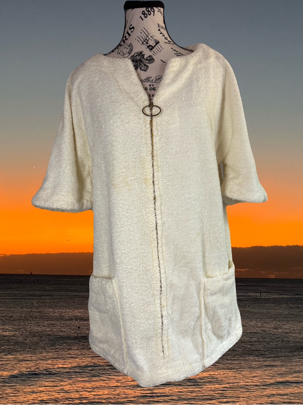 60s-70s Mod O-Ring Zip-Up Lounge Top Medium-Large